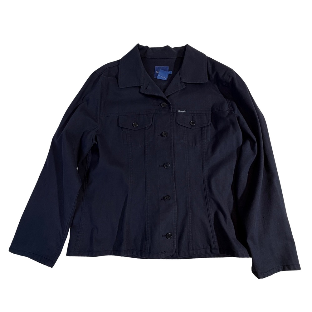 Faconnable Stretch Denim Jacket L Navy Blue Trucker Button Front